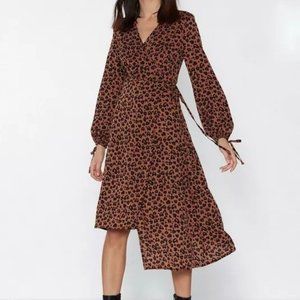 NASTYGAL Tan Leopard Wrap Dress